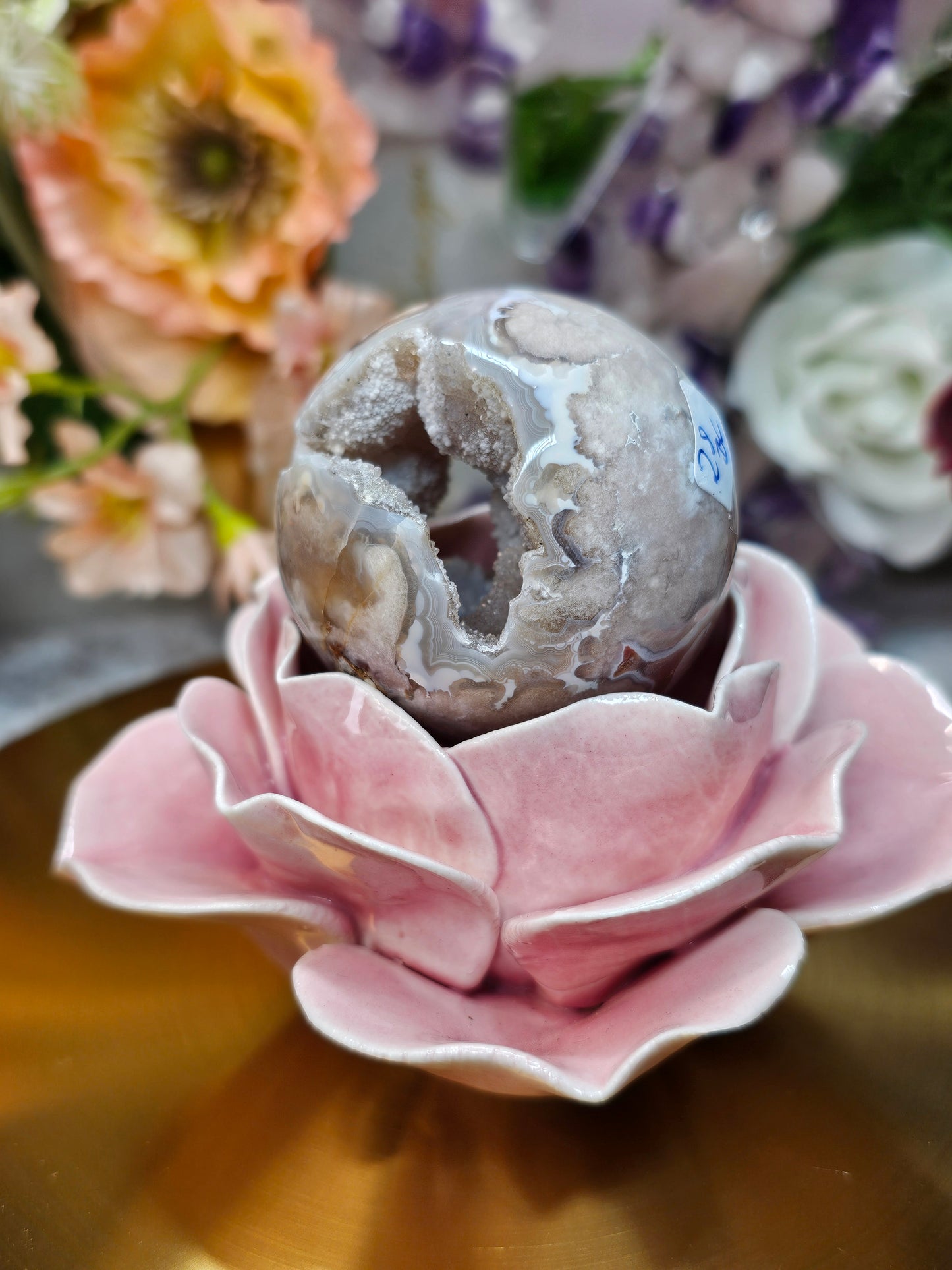 Blumenachat Druzy Kugel 28bc